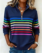 Women's Quarter Zip Sweatshirt | Soft Knit, Striped Bands, Ribbed Cuffs 3