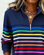 Women's Quarter Zip Sweatshirt | Soft Knit, Striped Bands, Ribbed Cuffs 4