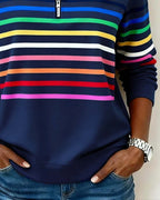 Women's Quarter Zip Sweatshirt | Soft Knit, Striped Bands, Ribbed Cuffs 5