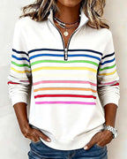 Women's Quarter Zip Sweatshirt | Soft Knit, Striped Bands, Ribbed Cuffs 6