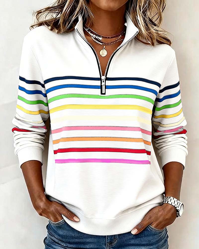 Women's Quarter Zip Sweatshirt | Soft Knit, Striped Bands, Ribbed Cuffs 6
