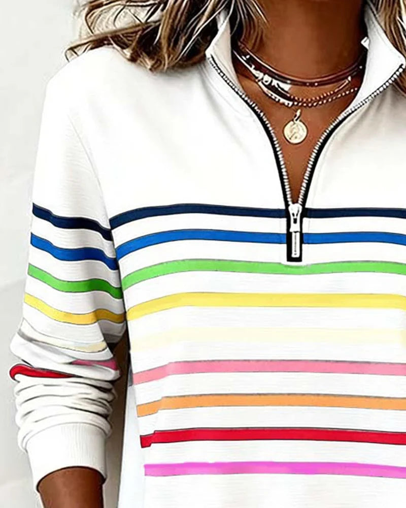 Women's Quarter Zip Sweatshirt | Soft Knit, Striped Bands, Ribbed Cuffs 7