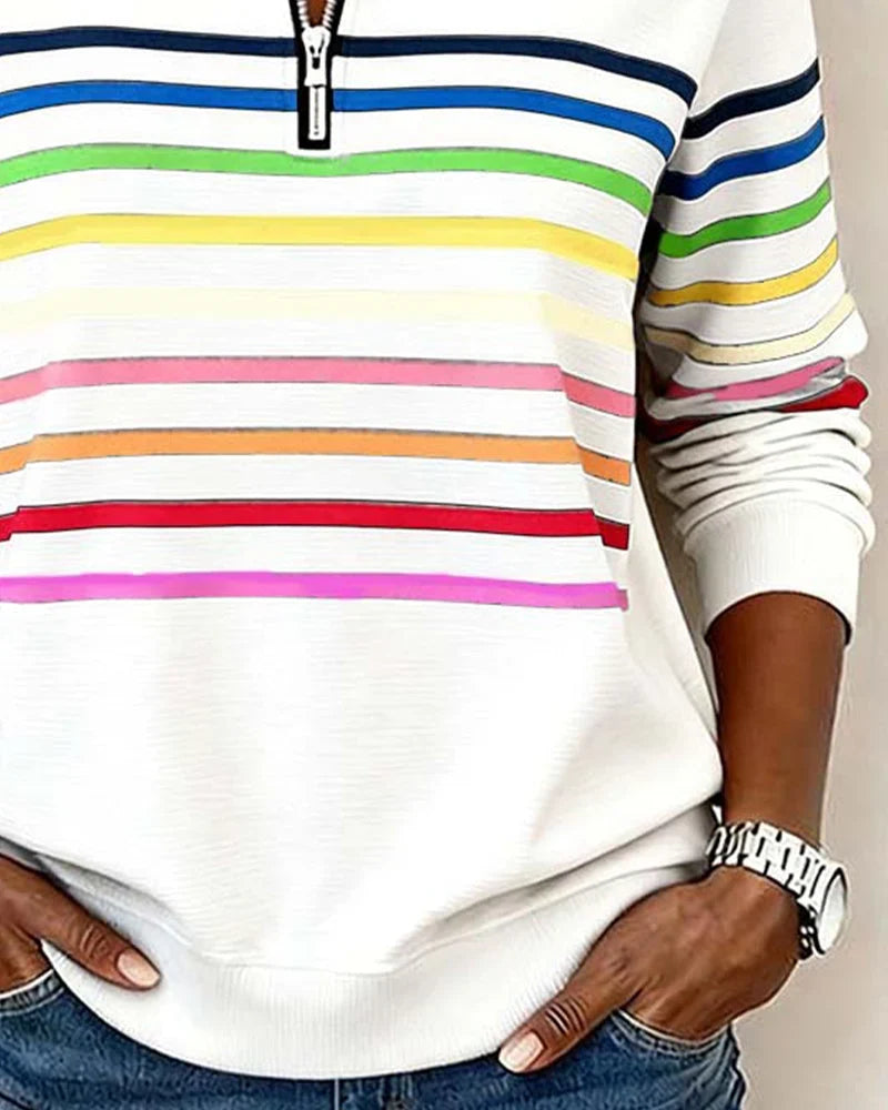 Women's Quarter Zip Sweatshirt | Soft Knit, Striped Bands, Ribbed Cuffs 8
