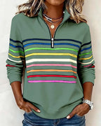 Women's Quarter Zip Sweatshirt | Soft Knit, Striped Bands, Ribbed Cuffs 9