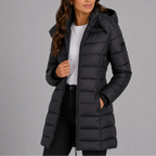 Women's Quilted Puffer Jacket | Cotton-Padded Insulation, Detachable Hood, Fitted Long Silhouette 5