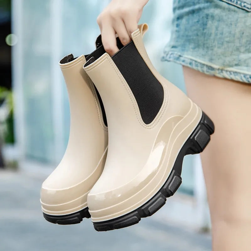 Women's Rain Boots | Lightweight Waterproof Rubber Mid-Height Platform Sole 1