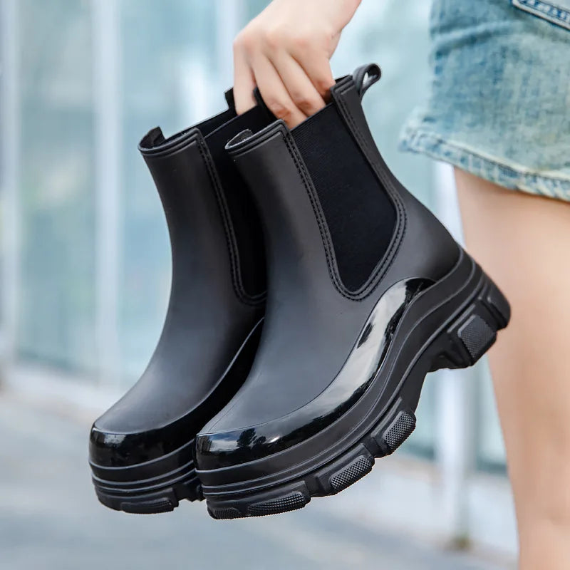 Women's Rain Boots | Lightweight Waterproof Rubber Mid-Height Platform Sole 2
