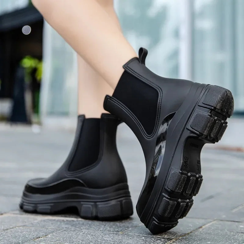 Women's Rain Boots | Lightweight Waterproof Rubber Mid-Height Platform Sole 4