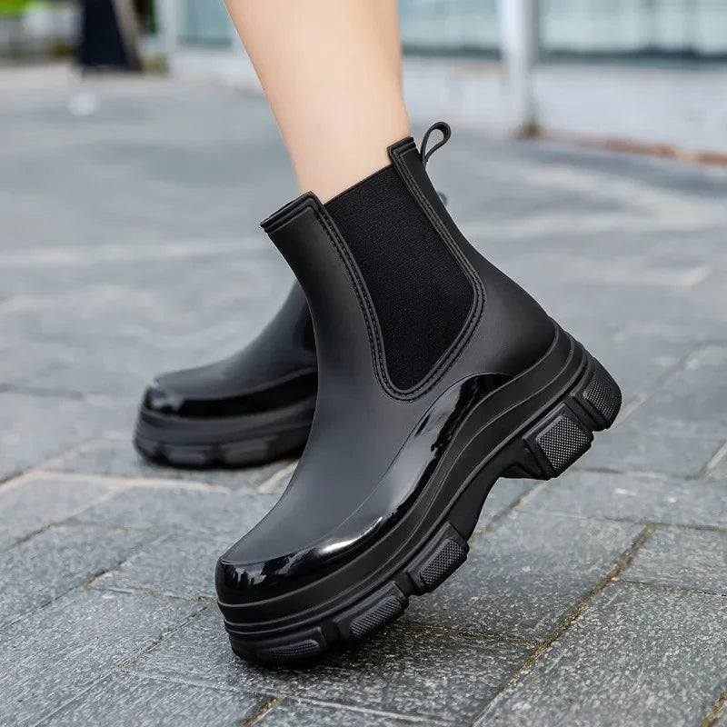 Women's Rain Boots | Lightweight Waterproof Rubber Mid-Height Platform Sole 5
