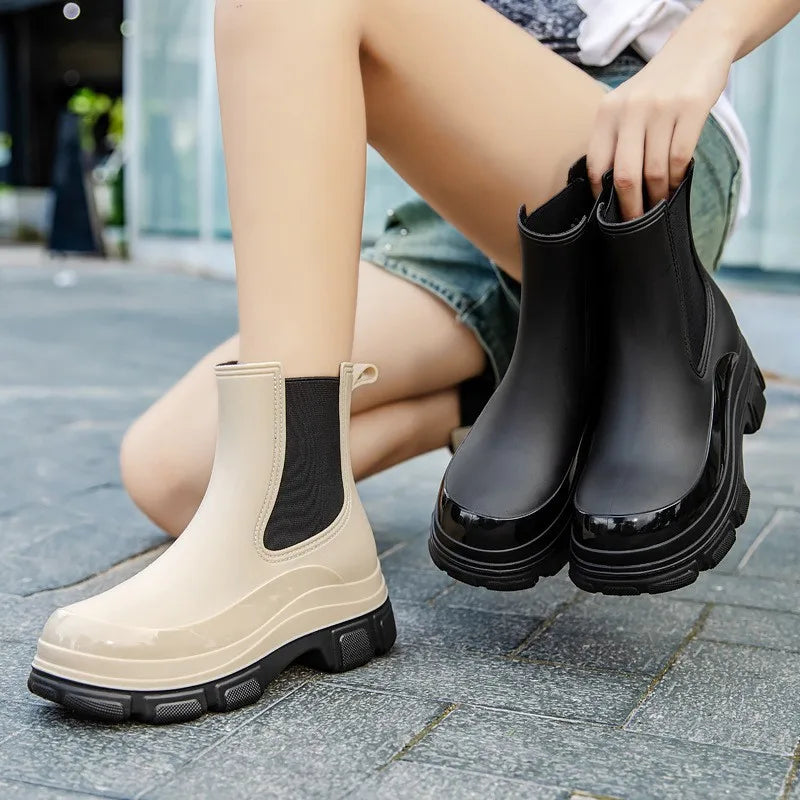 Women's Rain Boots | Lightweight Waterproof Rubber Mid-Height Platform Sole 6
