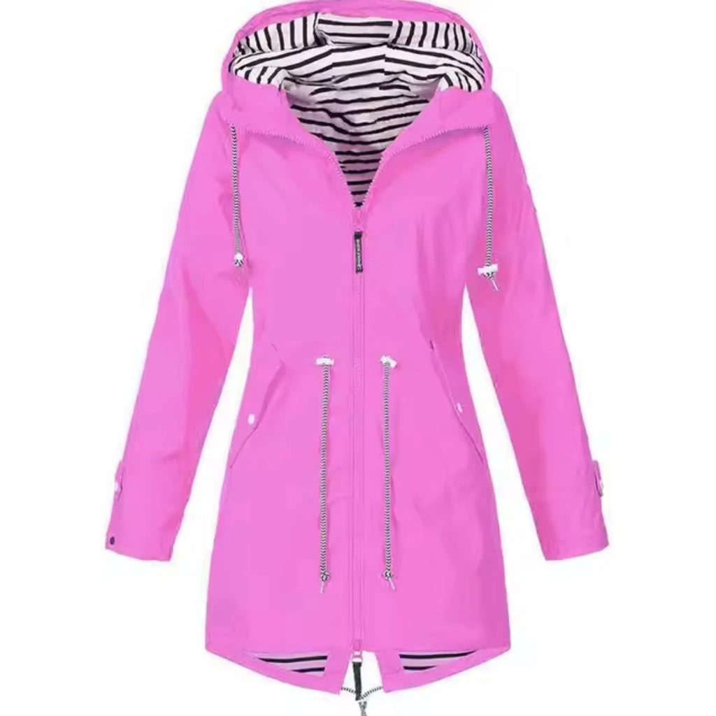 Women's Raincoat | Lightweight Waterproof with Striped Hood 2