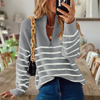 Women's Ribbed Jumper | Striped Pattern, Half-Zip Neckline, Relaxed Fit 1