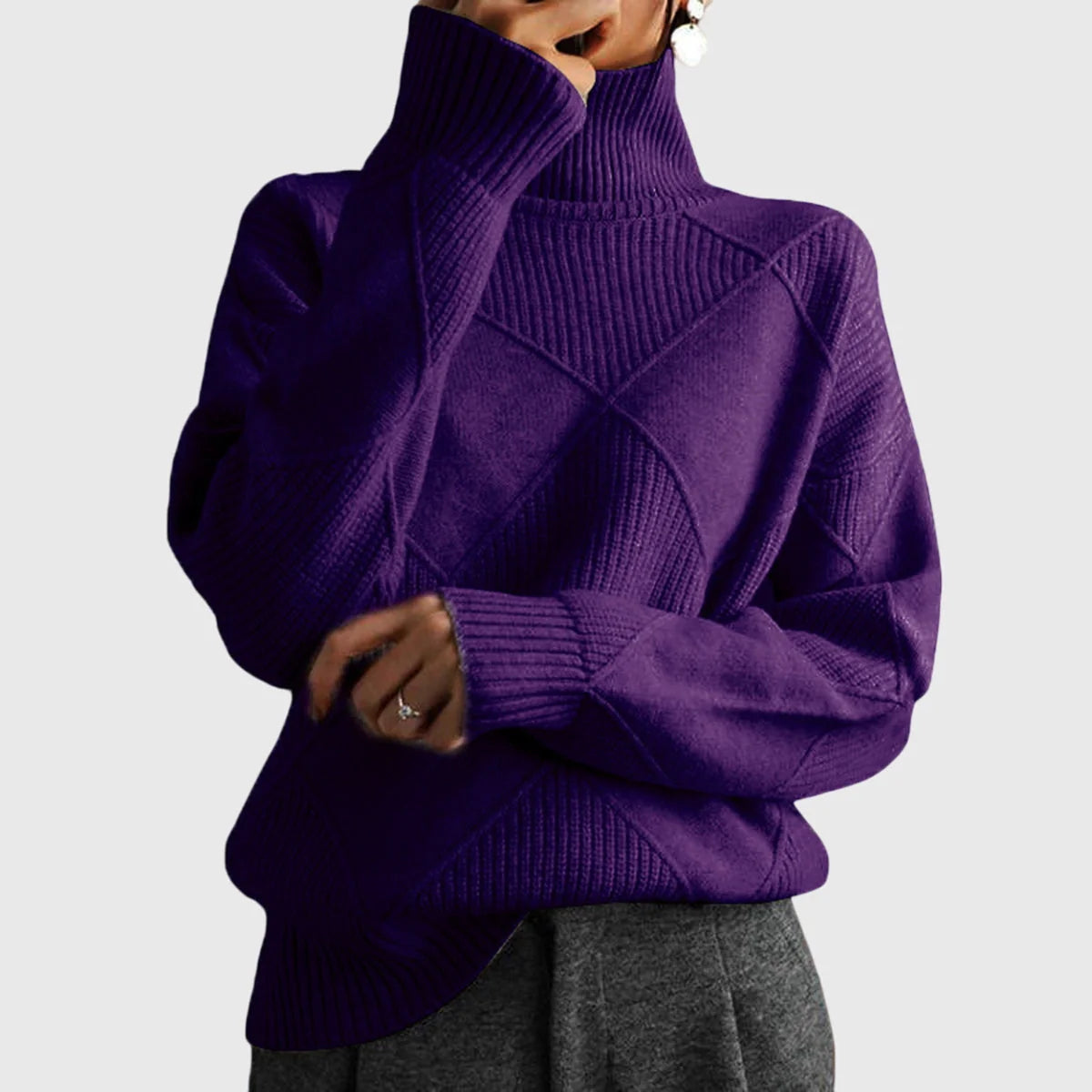 Women's Roll Neck Jumper | Soft Knit, Geometric Pattern, Cozy Warmth 12