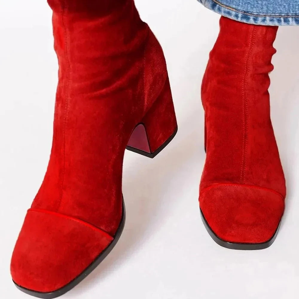 Women's Suede Ankle Boots | Block Heel, Square Toe, Comfortable Fit 1