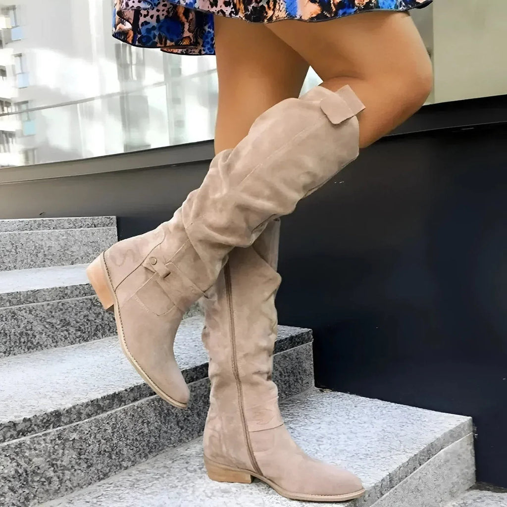 Women's Thigh High Boots | Slouchy Fit, Soft Suede-Effect, Low Block Heel 0