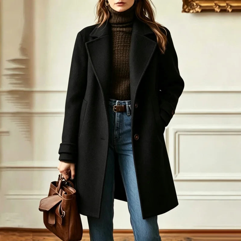 Women's Trench Coat | Soft Wool Blend, Retro Lapel, Mid-Length Design 0