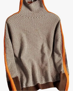 Women's Turtleneck Jumper | Herringbone Chevron Pattern, Stripe Sleeve Panels 0