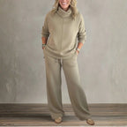 Women's Two Piece Set | High Collar Sweatshirt, Adjustable Wide Leg Pants 2