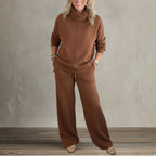 Women's Two Piece Set | High Collar Sweatshirt, Adjustable Wide Leg Pants 3