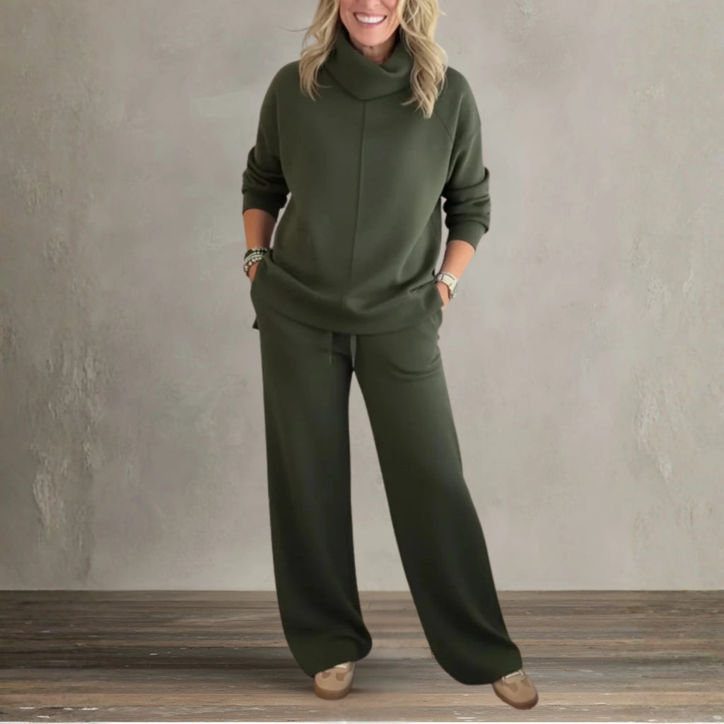 Women's Two Piece Set | High Collar Sweatshirt, Adjustable Wide Leg Pants 4