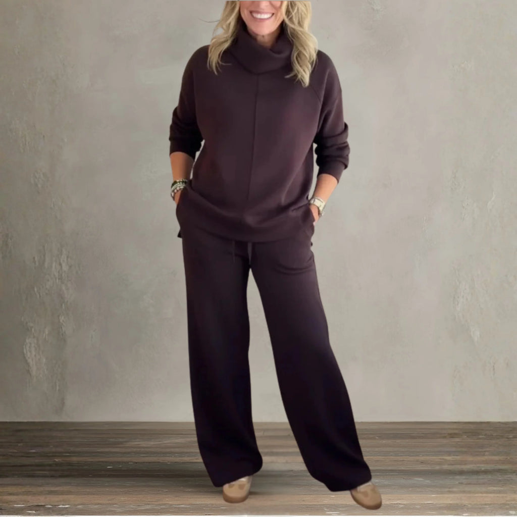 Women's Two Piece Set | High Collar Sweatshirt, Adjustable Wide Leg Pants 5