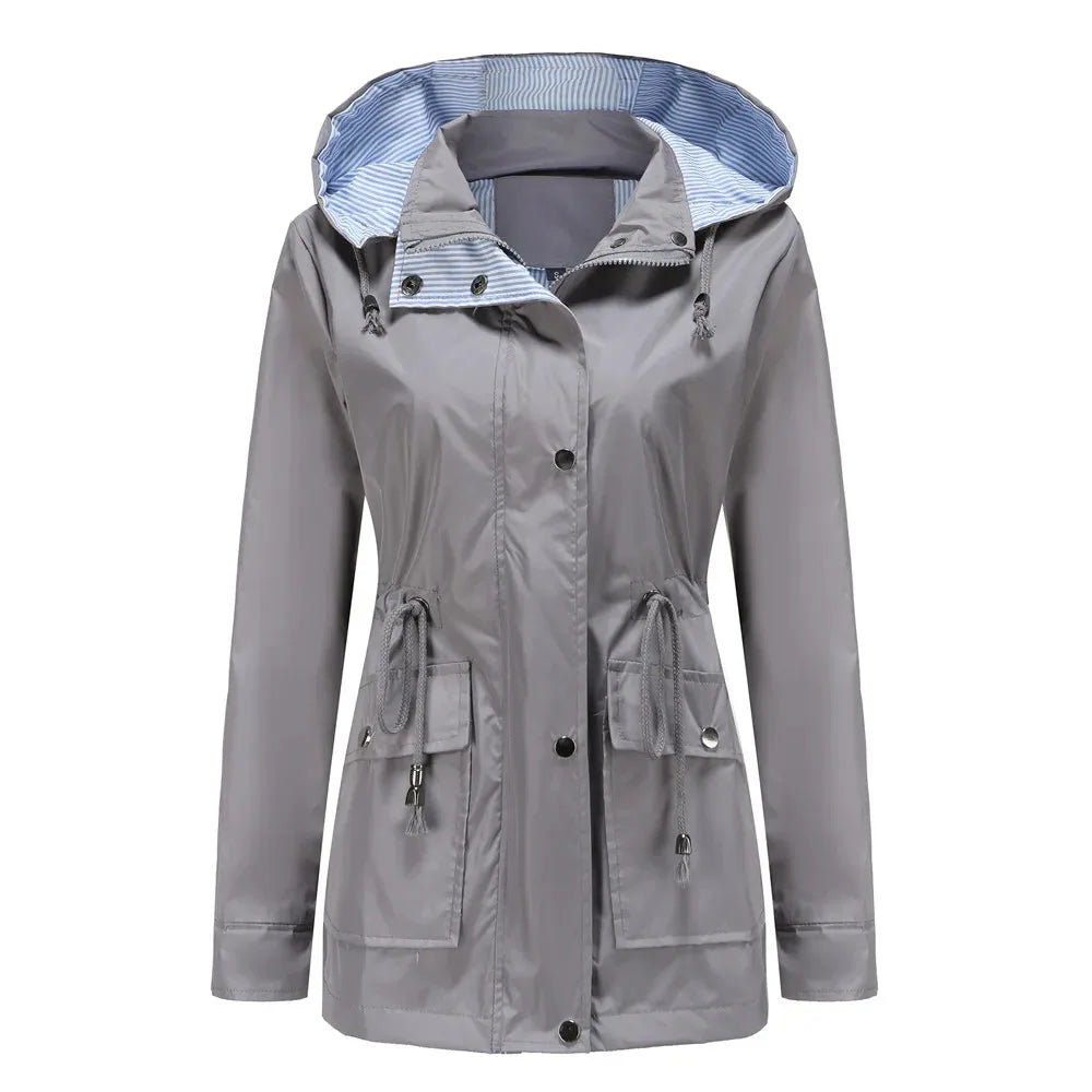 Women's Waterproof Hooded Jacket | Adjustable Hood, Zip Closure, Striped Lining 1