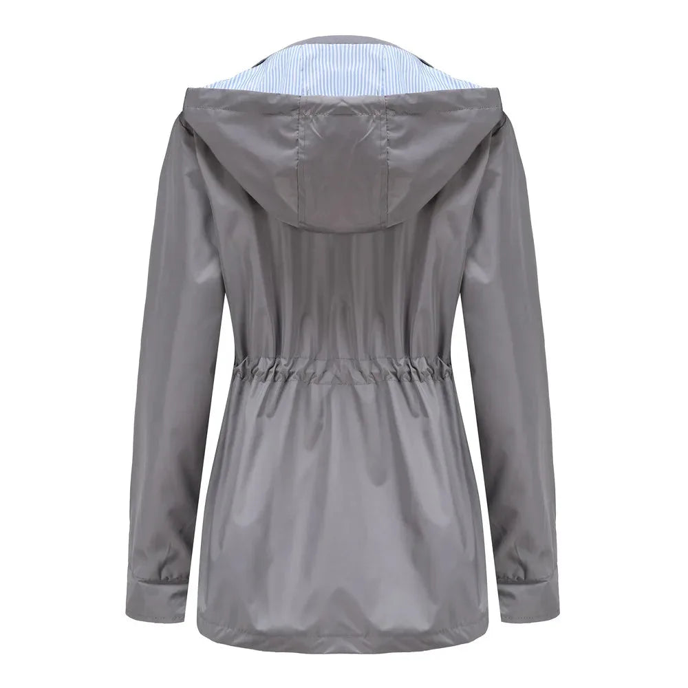 Women's Waterproof Hooded Jacket | Adjustable Hood, Zip Closure, Striped Lining 2