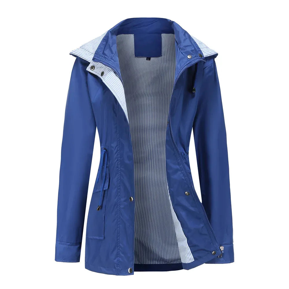 Women's Waterproof Hooded Jacket | Adjustable Hood, Zip Closure, Striped Lining 8
