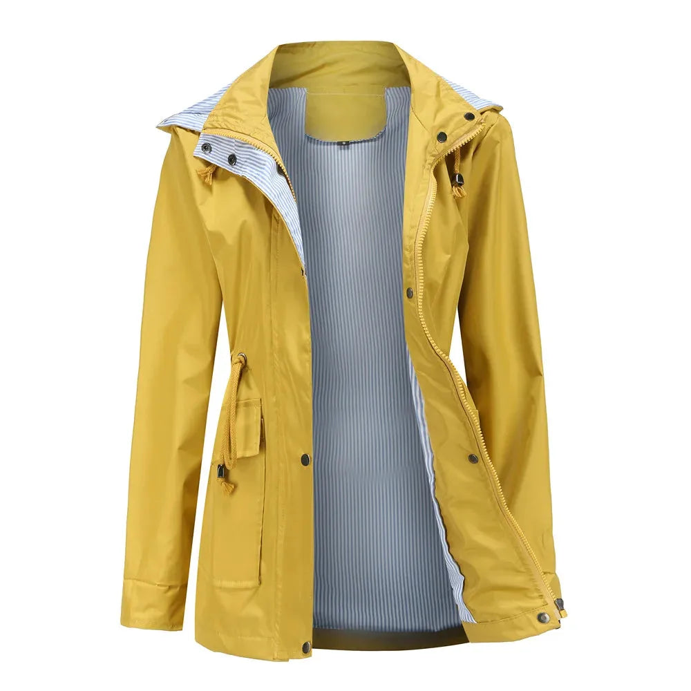 Women's Waterproof Hooded Jacket | Adjustable Hood, Zip Closure, Striped Lining 9