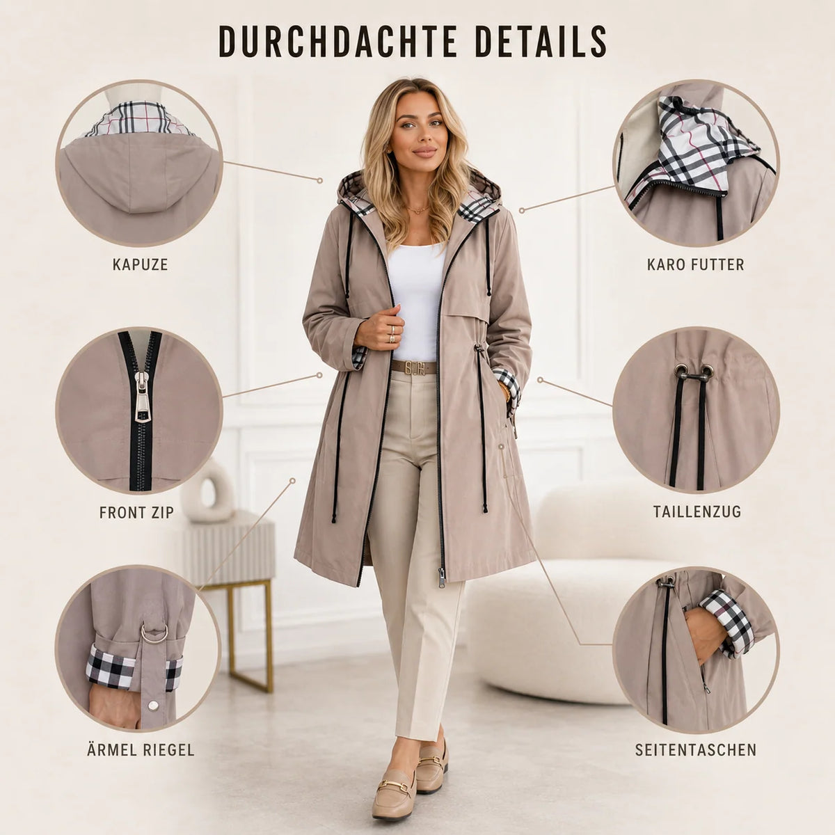 Women's Waterproof Hooded Jacket | Fitted Windproof Raincoat, Lightweight Polyester 4
