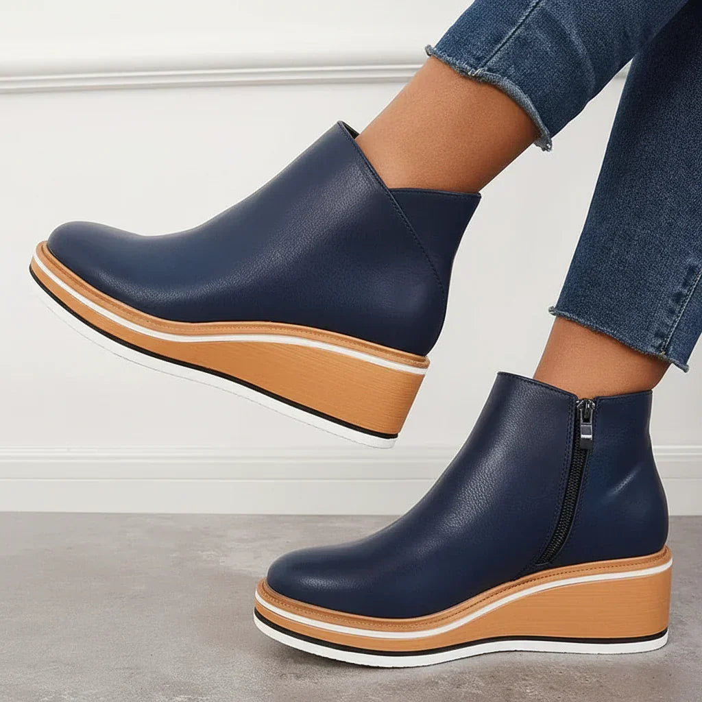 Women's Wedge Ankle Boots | Side Zip, Platform Sole, Closed Toe 0