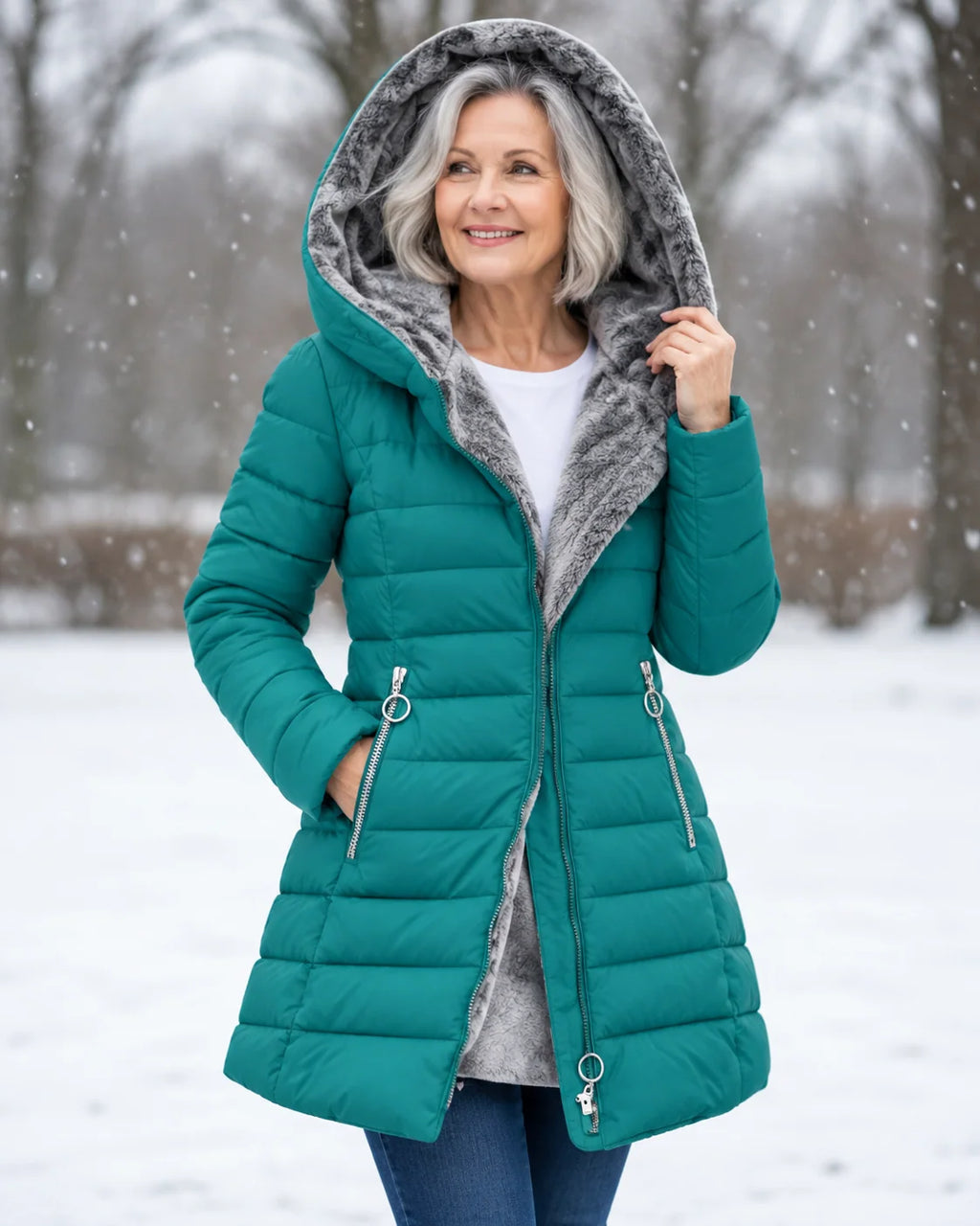 Women's Winter Coat | Warm Padded, Hooded, Water-Repellent A-Line Jacket 5