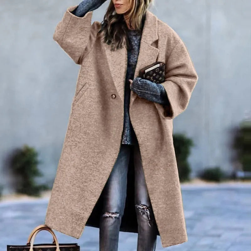 Women's Wool Blend Coat | Full-Length, Lapel Collar, Printed Design 0