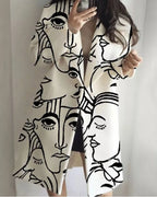 Women's Wool Blend Coat | Full-Length, Lapel Collar, Printed Design 11