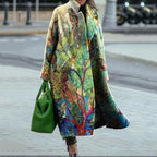 Women's Wool Blend Coat | Full-Length, Lapel Collar, Printed Design 13