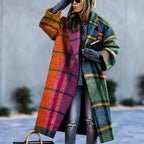 Women's Wool Blend Coat | Full-Length, Lapel Collar, Printed Design 17