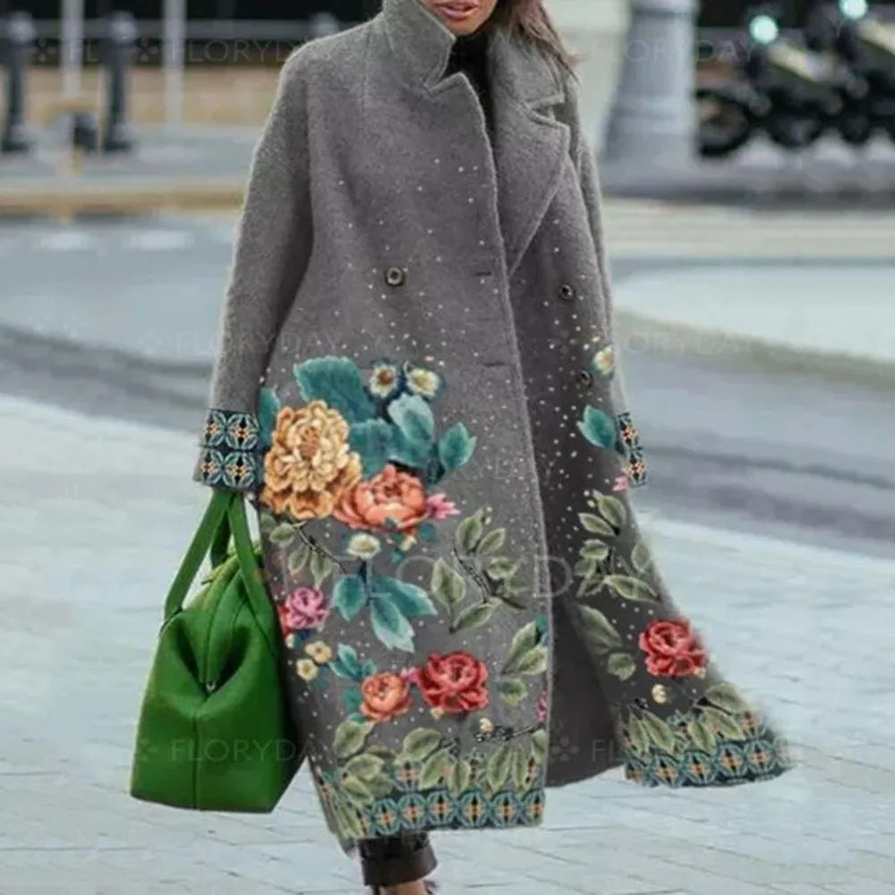 Women's Wool Blend Coat | Full-Length, Lapel Collar, Printed Design 18
