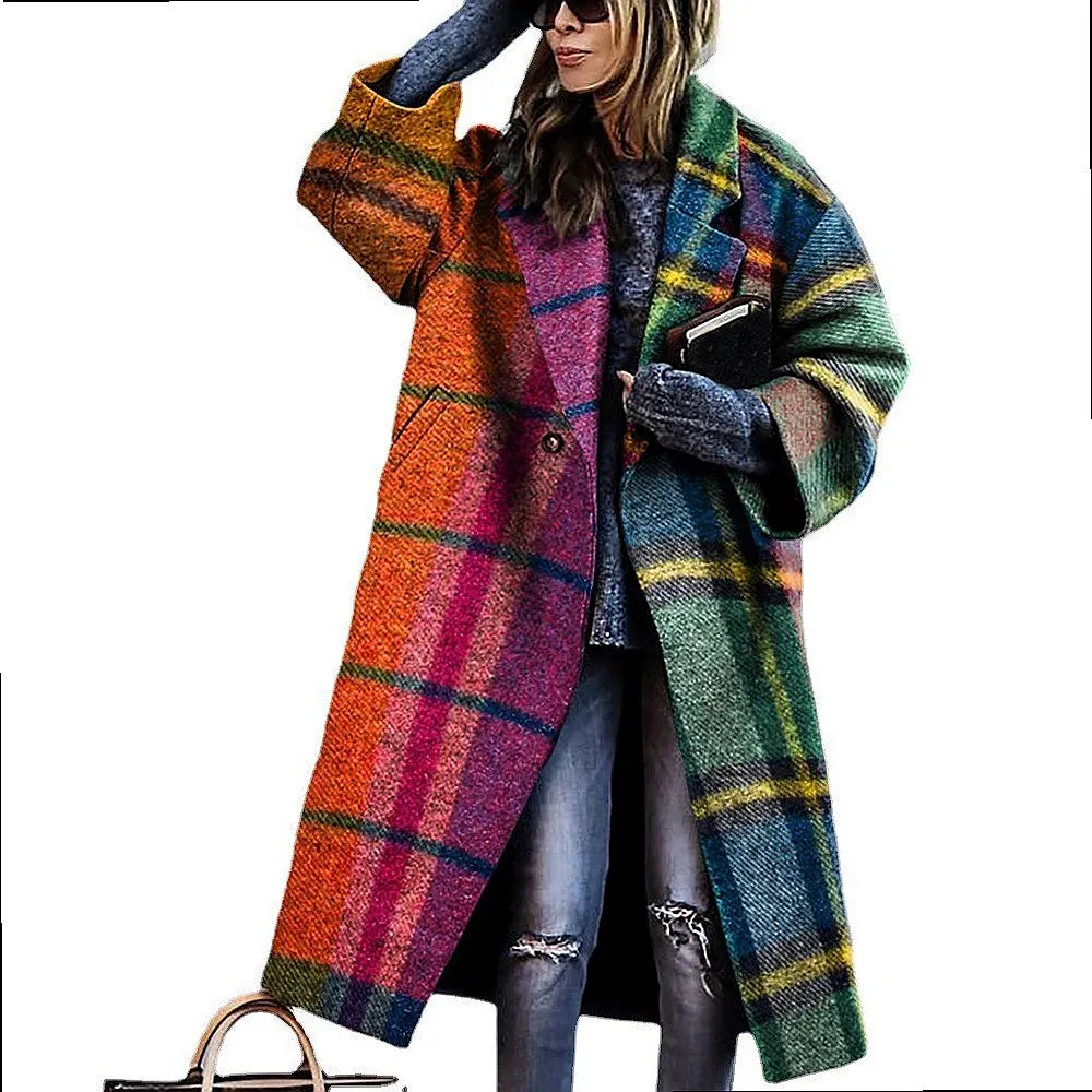 Women's Wool Blend Coat | Full-Length, Lapel Collar, Printed Design 4
