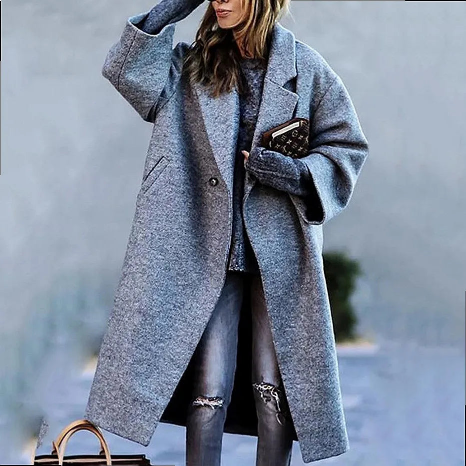 Women's Wool Blend Coat | Full-Length, Lapel Collar, Printed Design 5