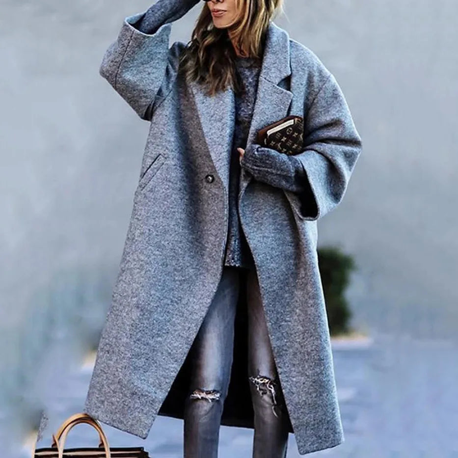 Women's Wool Blend Coat | Full-Length, Lapel Collar, Printed Design 6