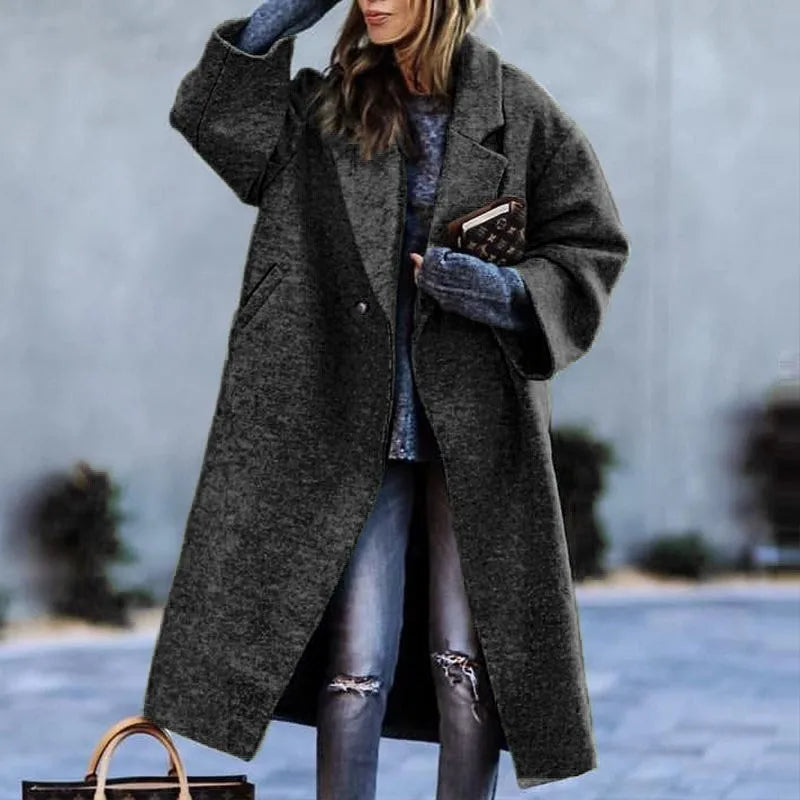 Women's Wool Blend Coat | Full-Length, Lapel Collar, Printed Design 8