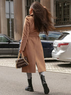 Women's Wool Blend Coat | Lapel Collar, Self-Tie Belt, Long Sleeves 1