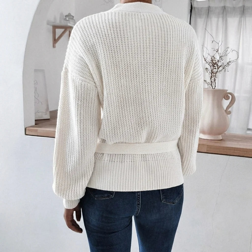 Women's Wrap Knit Jumper | V-Neck, Tie Waist, Ribbed Texture 2