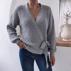 Women's Wrap Knit Jumper | V-Neck, Tie Waist, Ribbed Texture 3